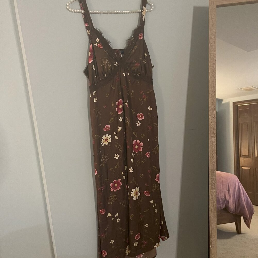 Brown Floral Midi Dress